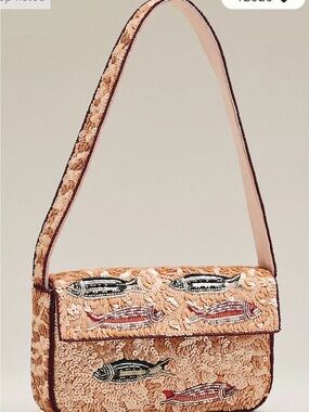 Anthropologie Peach Sequin Mini Bag with Bead Embellishment
